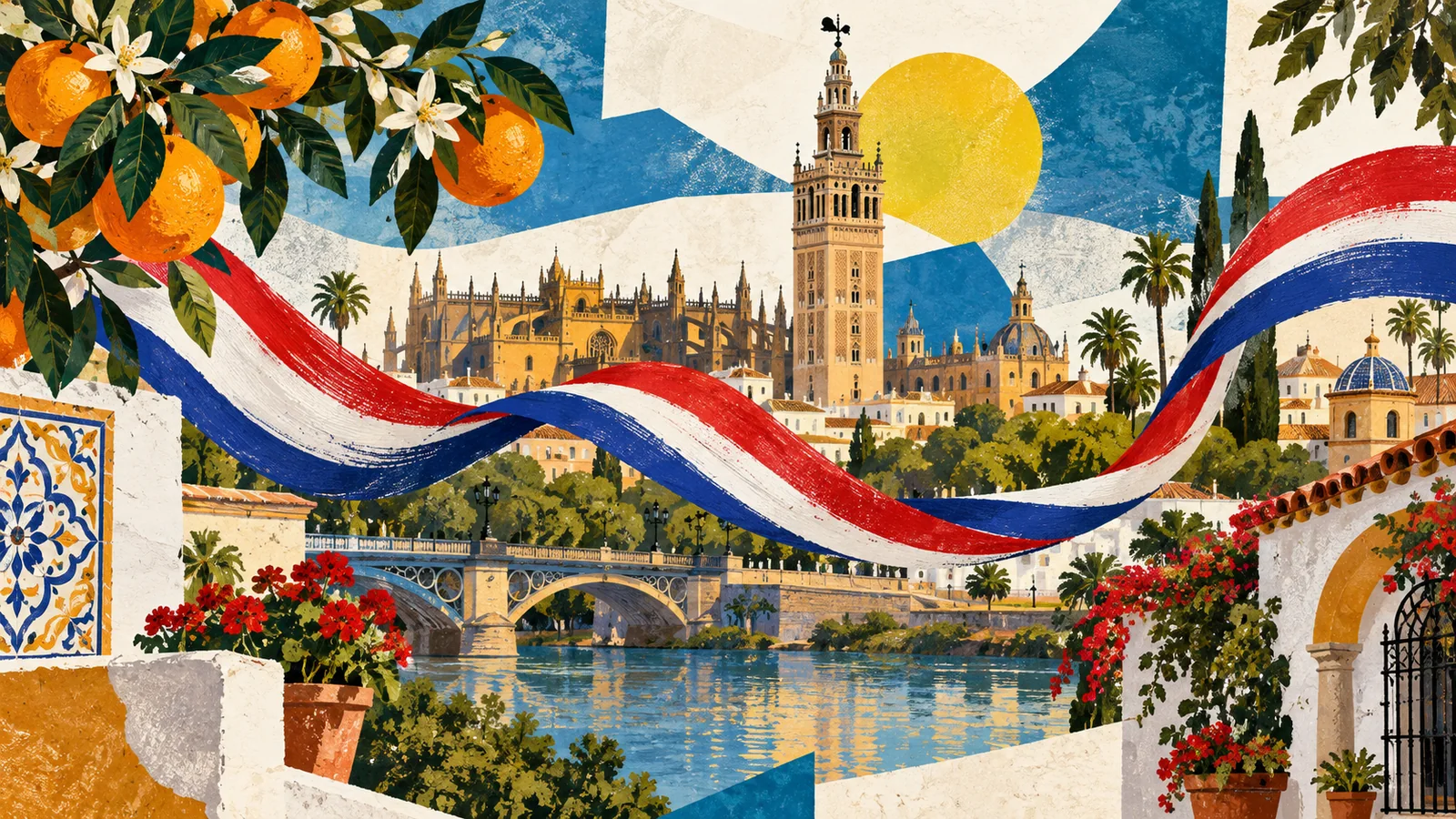 Ilustración editorial de Sevilla conectada con la identidad paraguaya