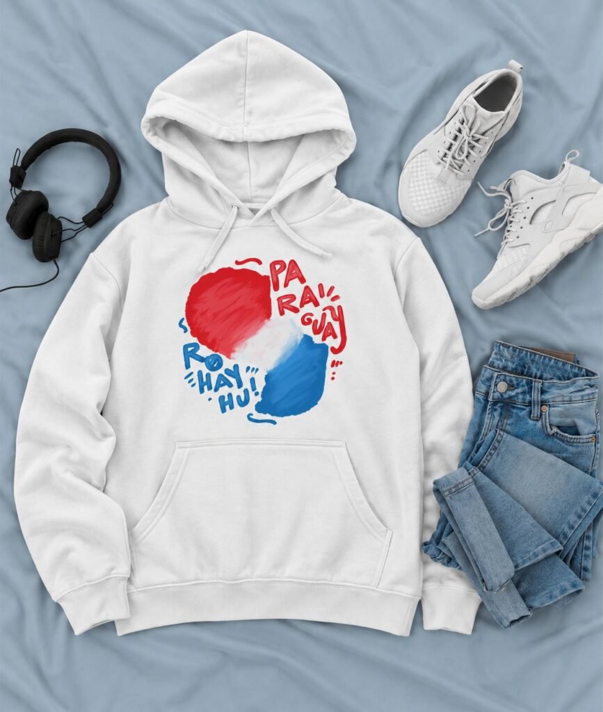 Sudadera con capucha blanca con el corazón Rohayhu Paraguay en rojo, blanco y azul