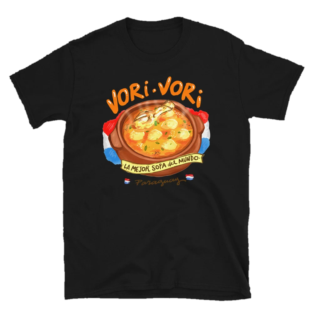 Camiseta negra con ilustración de vori vori y la frase La mejor sopa del mundo